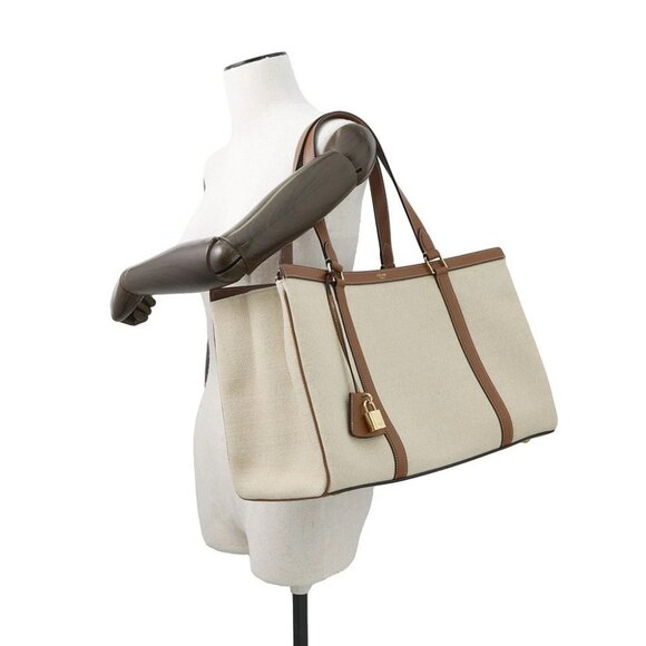 CELINE Medium Cabas16(Saise) Tote Bag Canvas/Leather Natural/Ta - Picture 1 of 16